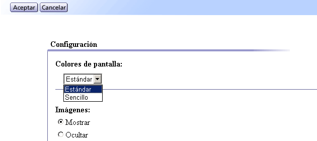 Pantalla de configuración