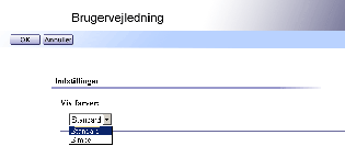 Skærmbillede med indstillinger
