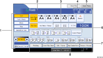 Operation panel screen illustration numbered callout illustration