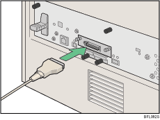 Ilustrace zadní části tiskárny.