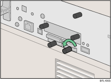 Ilustrace zadní části tiskárny.