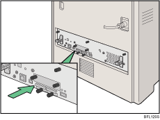 Ilustrace zadní části tiskárny.