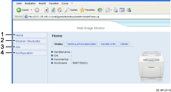 Abbildung Webbrowser-Bildschirm mit nummerierten Callouts