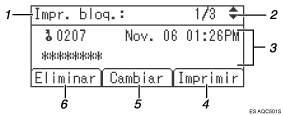 Ilustración numerada de la pantalla de panel de operaciones 