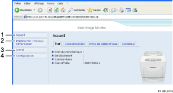 Illustration avec légende numérotée de l'écran du navigateur Web
