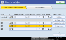 Ilustración de la pantalla del panel de operaciones