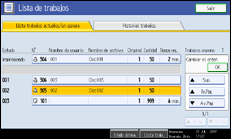 Ilustración de la pantalla del panel de operaciones