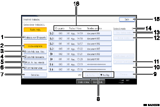Ilustraci&oacute;n con llamadas numeradas de la pantalla del panel de operaciones