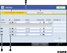 Illustration af betjeningspanelskærmbillede, nummereret henvisningsillustration