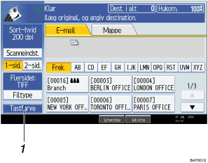 Illustration af skærm på kontrolpanel med billedforklaringer