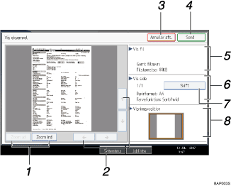Illustration af skærm på kontrolpanel med billedforklaringer