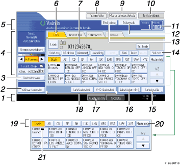 Käyttöpaneelin näytön näppäimet numeroituina