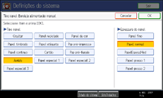 Imagem do ecrã do painel de operações