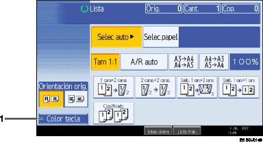 Ilustración con leyenda numerada de la pantalla del panel de operaciones