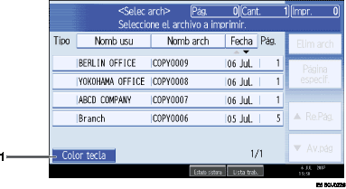 Ilustración con leyenda numerada de la pantalla del panel de operaciones