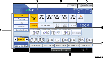 Bild av anv&auml;ndarpanelen (numrerade detaljer)