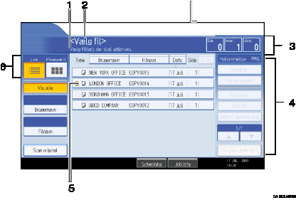 De nummererede illustrationer på skærmpanelet kalder en illustration frem