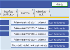 A kezelőpanel képernyője