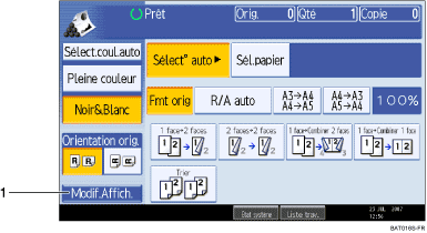 Illustration de l'écran du panneau de commande indiqué par un numéro sur l'illustration