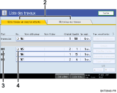 Illustration de l'écran du panneau de commande numérotée