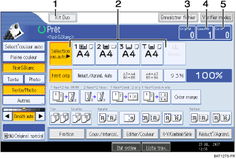 Illustration de l'écran du panneau de commande indiqué par un numéro sur l'illustration