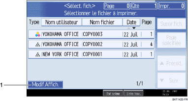 Illustration de l'écran du panneau de commande indiqué par un numéro sur l'illustration
