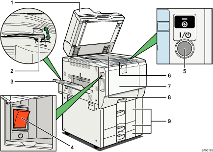 Illustration av huvudenhet (numrerade detaljer)