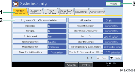 Bild av användarpanelens skärm (numrerade detaljer)