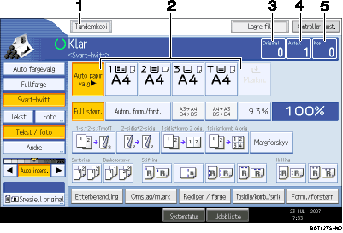 Illustrasjon av brukerpanelskjermen med nummererte bildetekster.