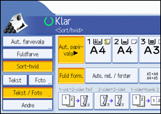 Illustration af betjeningspanelets skærm