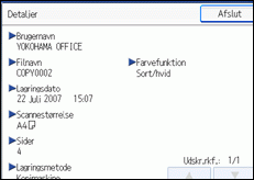 Illustration af betjeningspanelets skærm