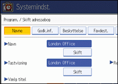 Skærmillustration af betjeningspanel