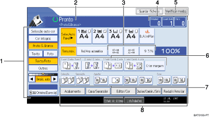 Imagem do ecrã do painel de operações, imagem de destaque numerado