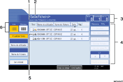 Imagem do ecrã do painel de operações, imagem de destaque numerado