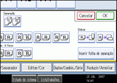 Imagem do ecrã do painel de operações