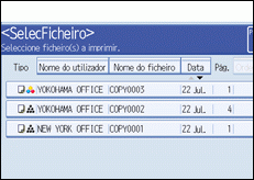 Imagem do ecrã do painel de operações