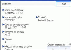 Imagem do ecrã do painel de operações