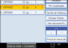 Imagem do ecrã do painel de operações