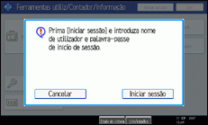 Imagem do ecrã do painel de operação