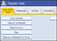Ilustração do ecrã do painel de operação