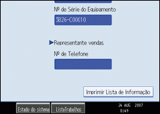 Ilustração do ecrã do painel de operação