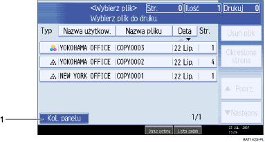 Ilustracja ekranu panelu operacyjnego - wywoane funkcje z numeracj