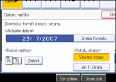 Ilustrace obrazovky ovládacího panelu