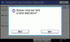 A kezelőpanel képernyője