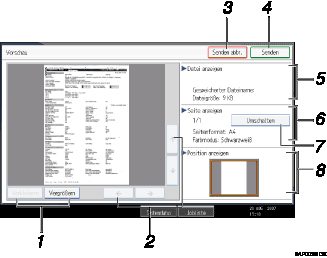 Abbildung Bedienfeldanzeige (nummerierte Elemente)