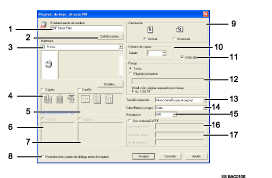 Ilustración de la pantalla de la aplicación ilustración con llamadas numeradas