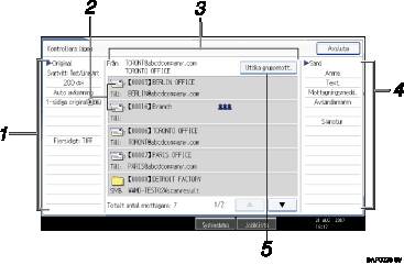 Bild av användarpanelskärmen (numrerade detaljer) 