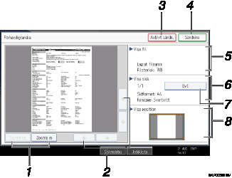 Bild av användarpanelskärmen (numrerade detaljer) 