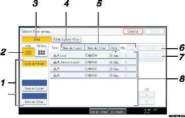 Il·lustració de llegenda numerada de la pantalla del panell d'operacions