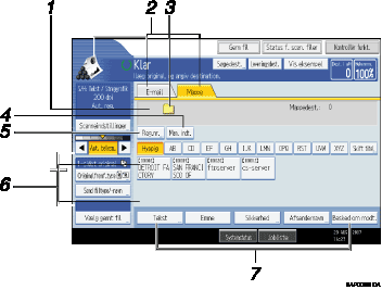 Illustration af skærm på kontrolpanel med billedforklaringer